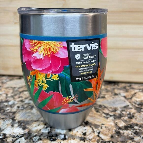 New tervis Wine tumbler Stainless Steel “ TROPICAL HIBISCUS “  12oz - Picture 2 of 4